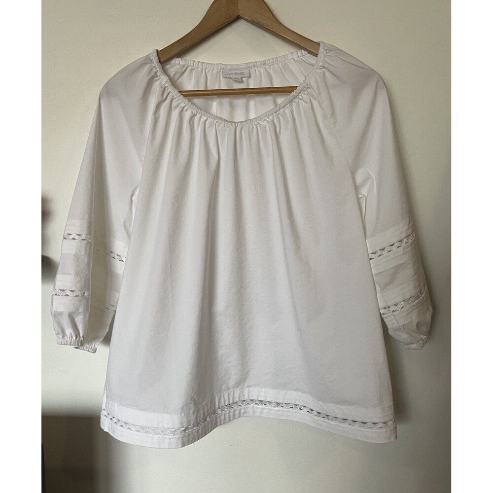 J Jill White Shirt Collection 3/4 Puff Sleeve Peasant Blouse Size Small Petite